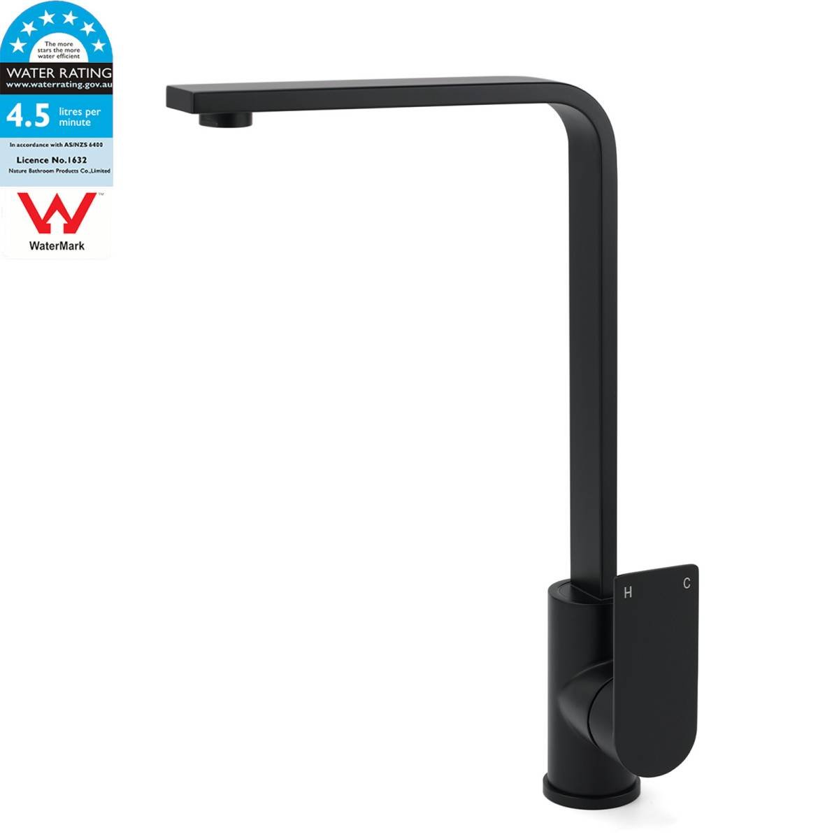 WELS Matte Black High Rise Gooseneck Kitchen Sink Laundry Mixer Faucet Tapware