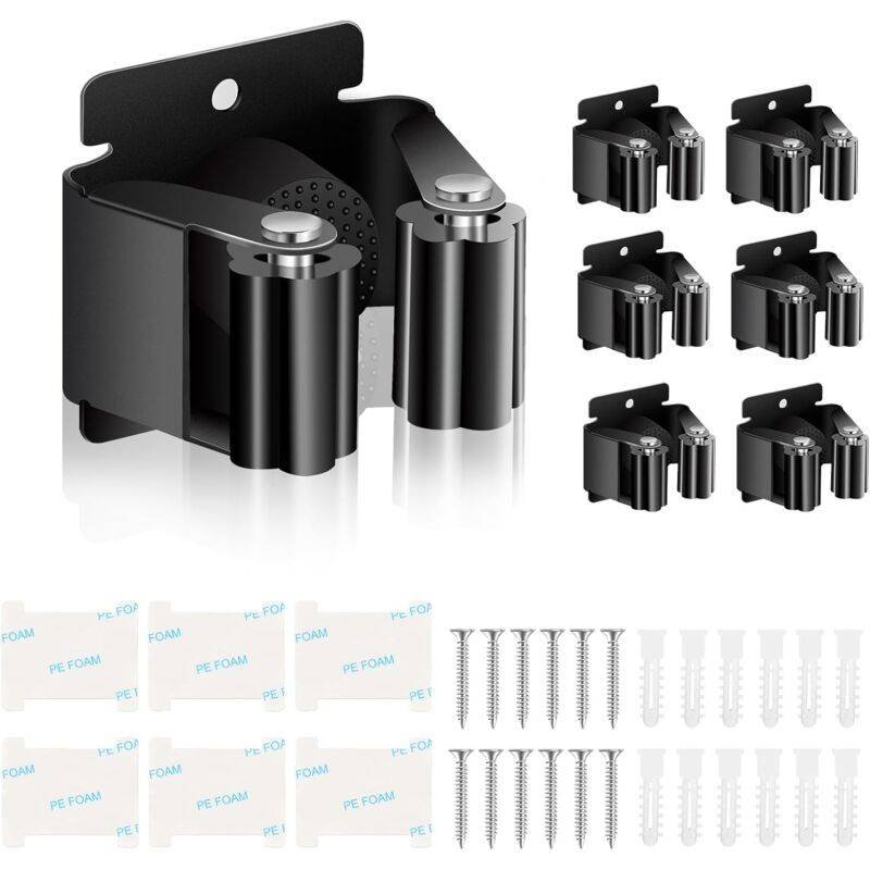 6 Pieces Mop Holder, Wall Mounted Mop Hanger, Mop Holders For Bathroom, Kitchen, Garden, Garage, Office