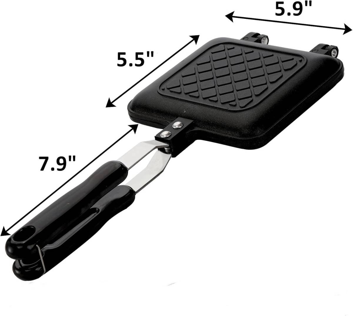 Sandwich Iron - Sandwich Maker - Grill Pan - Camping Sandwich Iron - Panini Grill - Frying Pan - Gas Stove Pan - Double-Sided Pan - Non-Stick Coating - Sandwich Clamp - Manual Toaster - Toaster - Breakfast Making - Kitchen - Black - 1 Piece