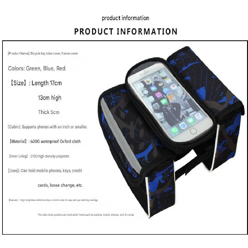 Red Bicycle Top Tube Frame Bag with Detachable Touch Screen Phone Holder Waterproof Double Pouch Cycling Saddle Bag for Mountain Bikes