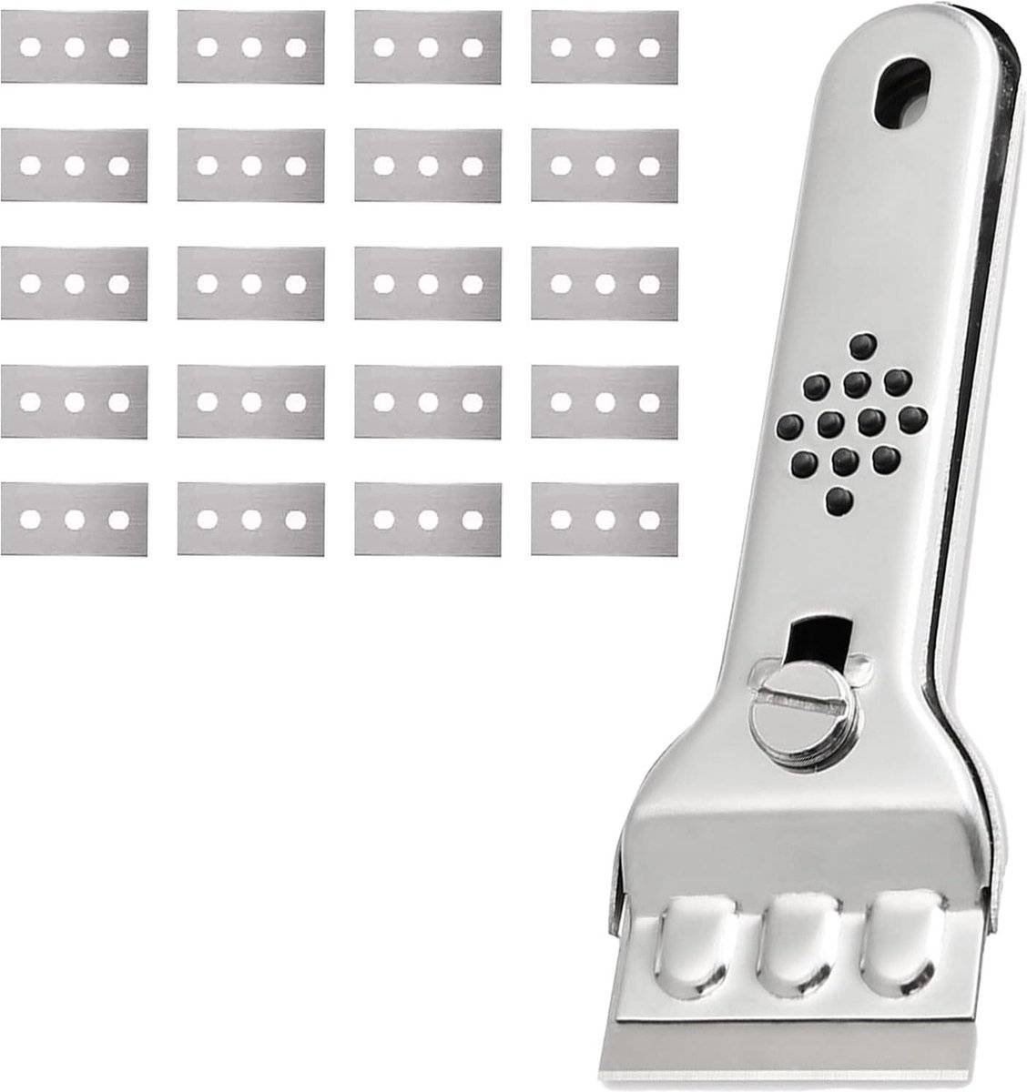 Ceramic Plate Scraper - Hob Scraper Scraper With 20 Extra Blades - Paint Scraper - suitable for glass or tiles and against glue or paint residue - glass scraper - stainless steel - cleaning induction hobs - halogen hob - paint cleaner