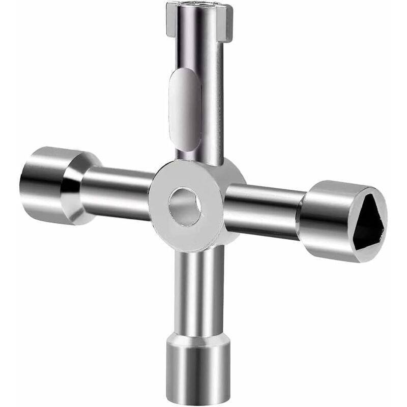 4 Way Multi-Function Key For Electric Water Door Gas Meter Cabinet Box Key Opening (Silver)