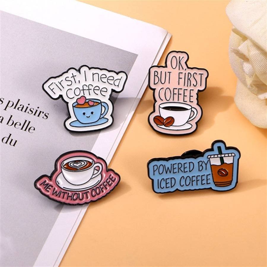 4 Pieces Cartoon Coffee Lovers Enamel Pin Set Zinc Alloy Coffee Cup Badges for Jackets Bags Hats Backpacks Decorative Jewelry Gift Set