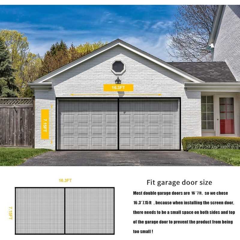 8Ftx7Ft Magnetic Garage Door Screen For 1 Car Garage Doors, Reinforced Fiberglass Garage Screen, Hands Free，Magnetic