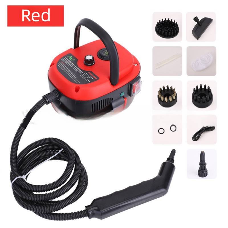 Red Portable High-Pressure Steam Cleaner with 1000ml Tank & 7-Piece Pro Brushes/Spray Nozzle Kit - 131°C High-Temp Deep Cleaning Machine for Kitchen Grease and Home Sanitization