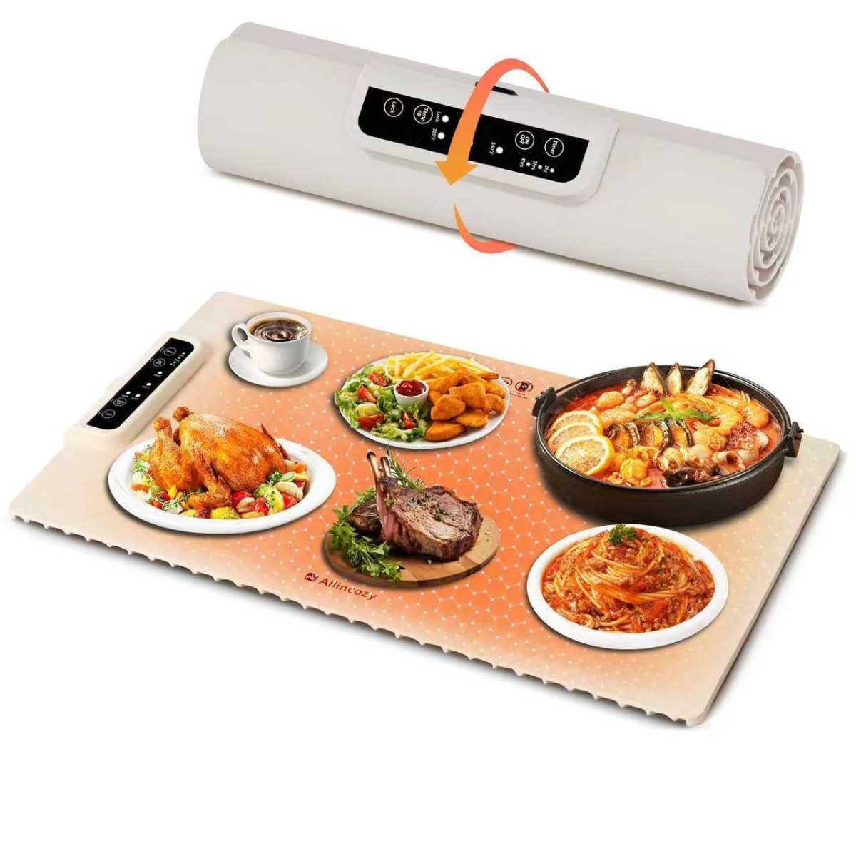 White 24-Inch Electric Warming Tray with 3-Temperature Settings – Graphene Heating Mat for Keeping Food Warm, Thawing Meat, Dough Fermentation, and Facial Mask Warming