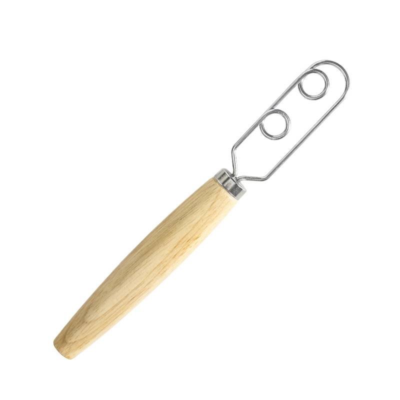 Danish Dough Whisk Slim Dual Ring Design Short Oak Wood Handle Bread Mixer Tool for Sourdough Starter Jars & Batters