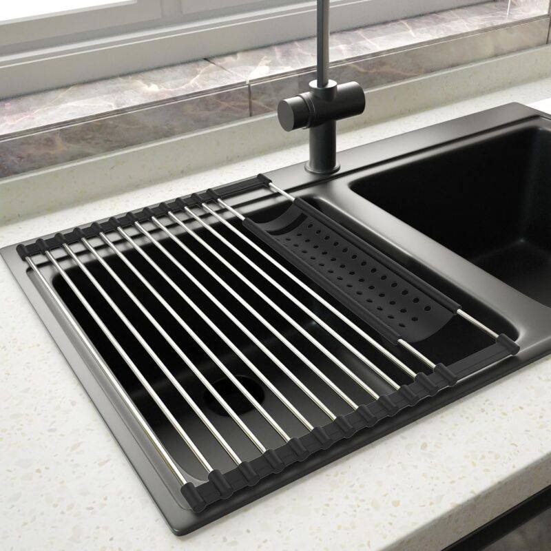 Stainless Steel Kitchen Dish Drainer Rack Foldable And Removable Stainless Steel ROller Drying Rack For Sink Draining