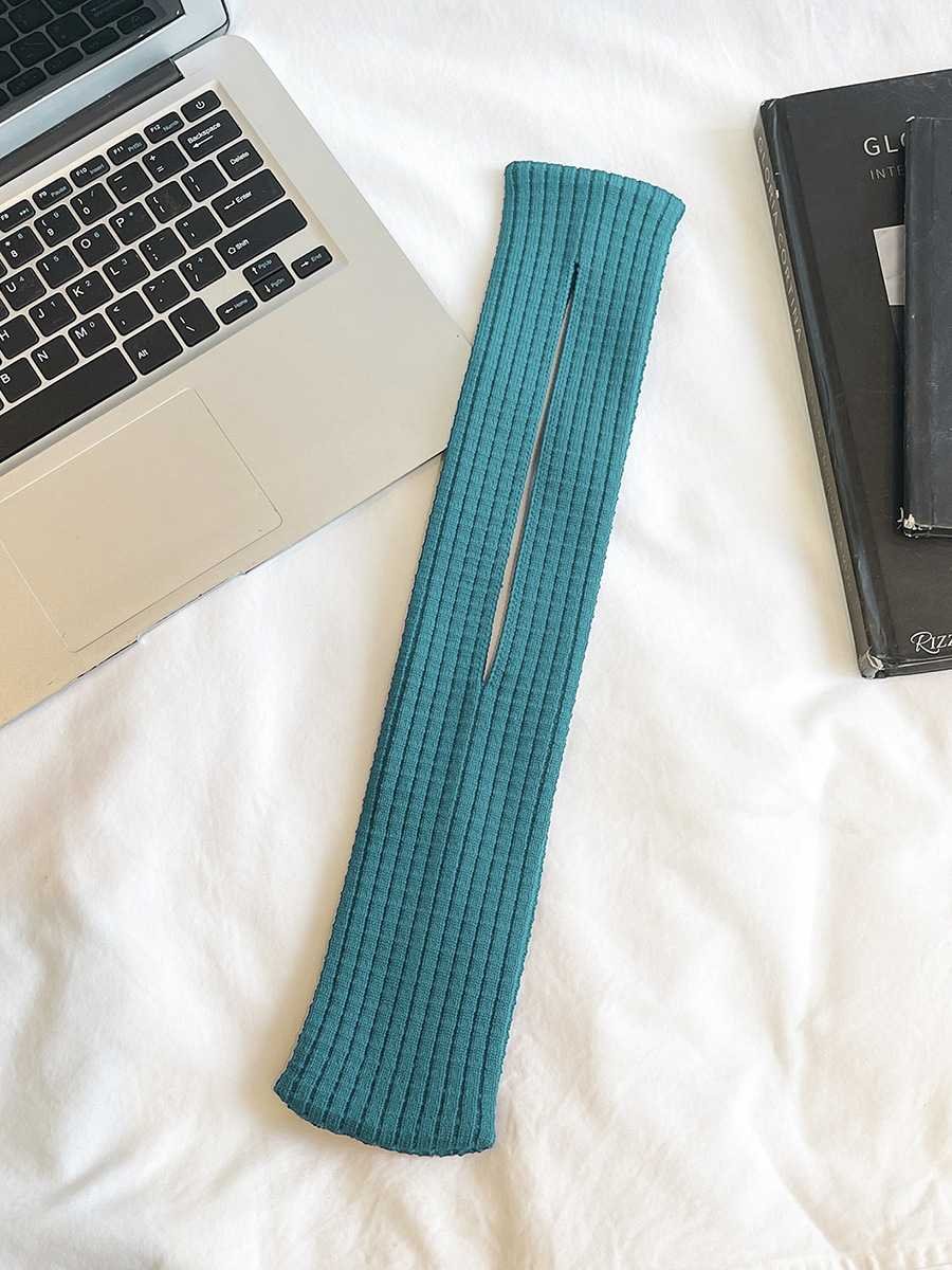 Cyan High-Elastic Knit Short Phone Sling Bag – Compact Streetwear Accessory for iPhone, Minimalist Single Shoulder Carry with Stretchy Ribbed Design