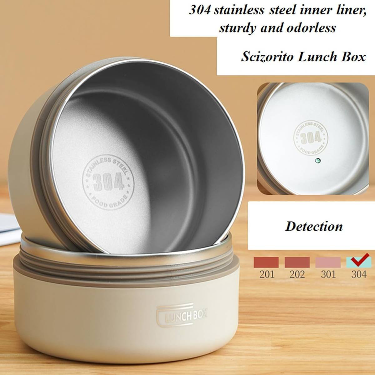 4-Pack Brown 304 Stainless Steel Microwave-Safe Lunch Box Set - Stackable Insulated Bento Containers for Office & School