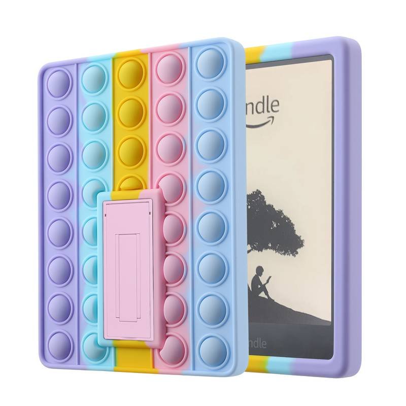 Pop It Fidget Case for Kindle Paperwhite 5 (6.8") - Rainbow Silicone Protective Cover with Stand，Multicolored