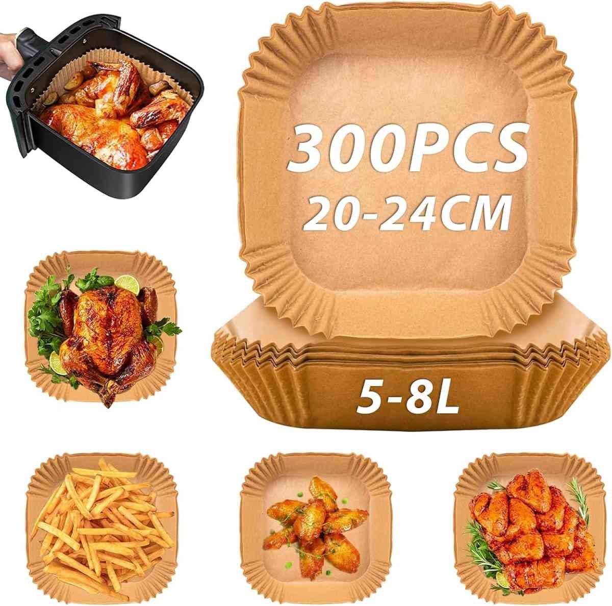 Airfryer Baking Paper XXL - Set of 300 - 20-24 cm - Disposable Inserts for Large Airfryers (5L-12L) - Oil Resistant