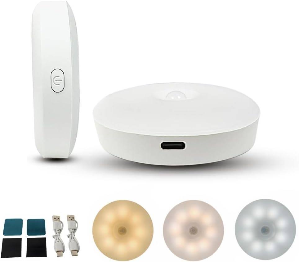 2-pack indoor motion sensor night light, automatic/constant modes, warm white and neutral light, three colors, magnetic installation, rechargeable for bedroom, hallway, etc.