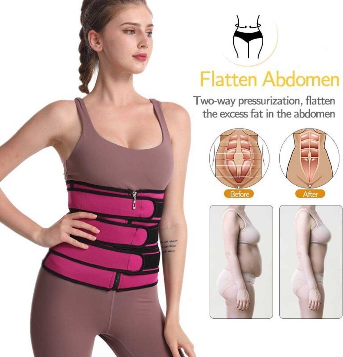 Women Sweat Reducer Training Belt - Sweatband - Waist Trainer - Slimming Belly Band - 3-Row Closure & Breathable Material - Extended Sizes (S to 6XL) - Gray, XXXL