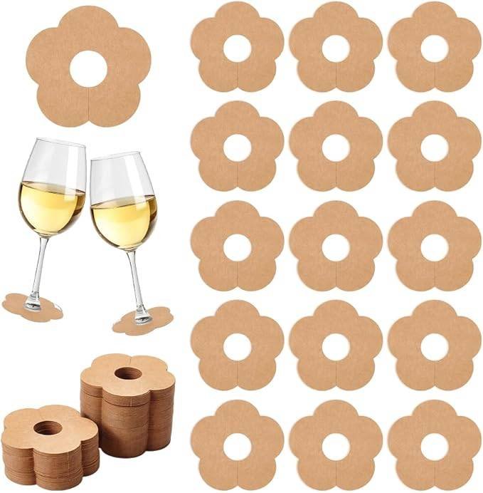 300 Pieces Wine Glass Markers Paper - Blank Flower Place Cards - DIY Wine Hangers for Weddings & Parties - Brown