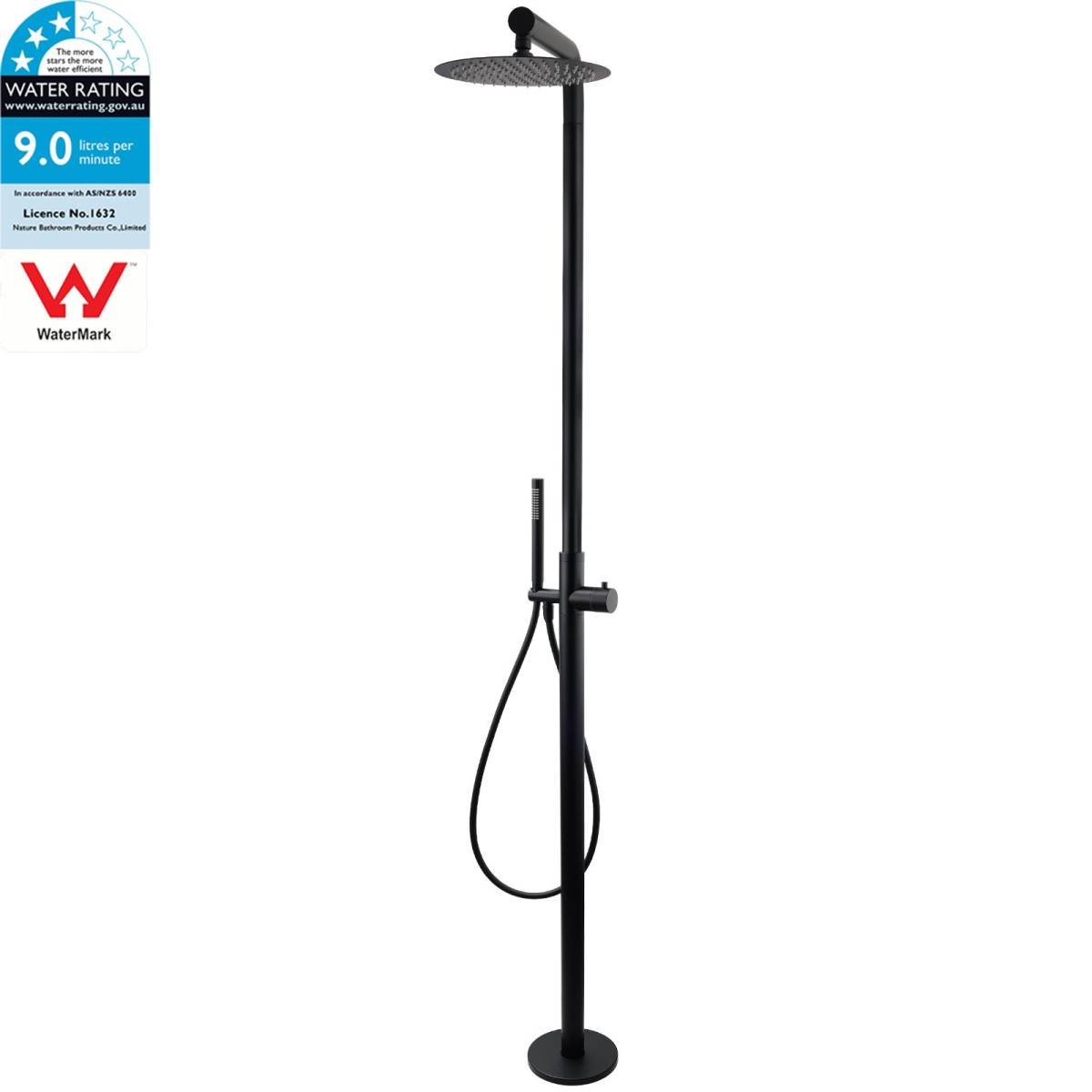 WELS Matte Black 316SUS Dual Shower Set Outdoor Bath System Rainfall 10" Head