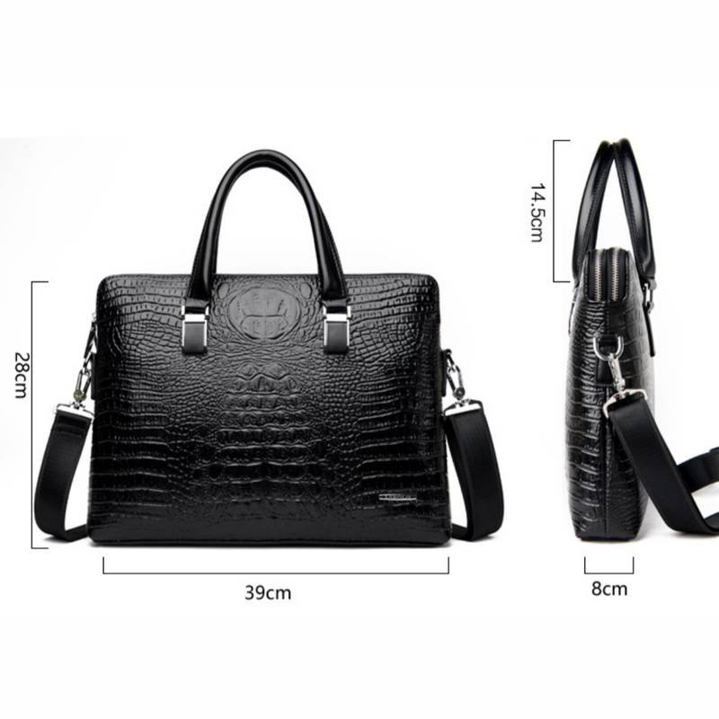 Black Men's Luxury Crocodile Embossed PU Leather Briefcase(39 x 8 x 28 CM) With FREE Crocodile Wallet - Dual-Zip Business Shoulder/Crossbody Laptop Bag (Fits 14-inch)