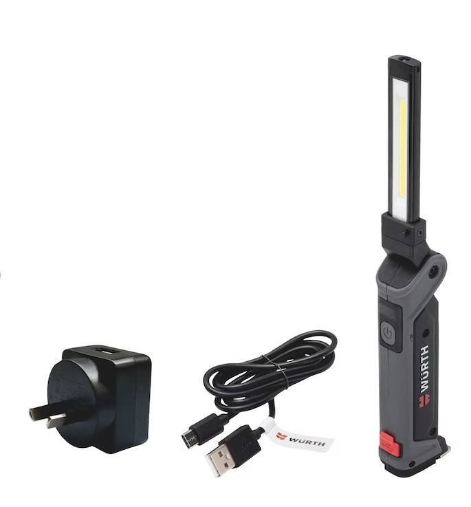 Wurth Cordless LED Handheld Work Lamp ERGOPOWER BEND+ – 700 Lumen, Folding Head, USB Rechargeable