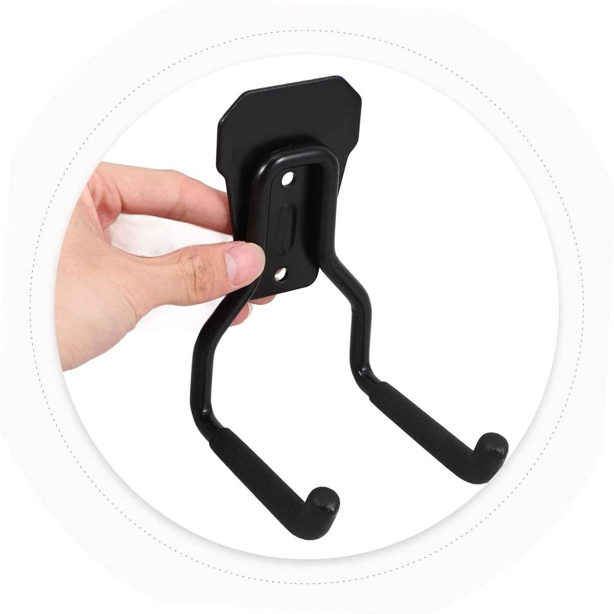 Support - Heavy-duty metal wall hook - Black mounting hooks for bicycles, ladders, and bulky items. Durable and easy to install for home and workshop storage.