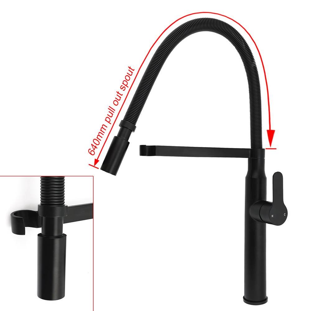 Matt Black Kitchen Sink Basin Mixer 360º Swivel Faucet Tap Pull Out Spout WELS
