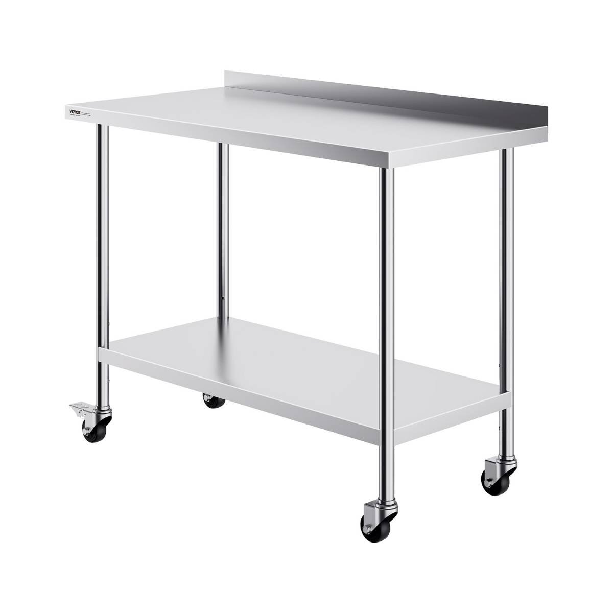 24 x 48 x 40 Inch Stainless Steel Work Table, Commercial Food Prep Worktable with Casters, Heavy Duty Prep Worktable, Metal Work Table with Adjustable Height for Restaurant, Home and Hotel