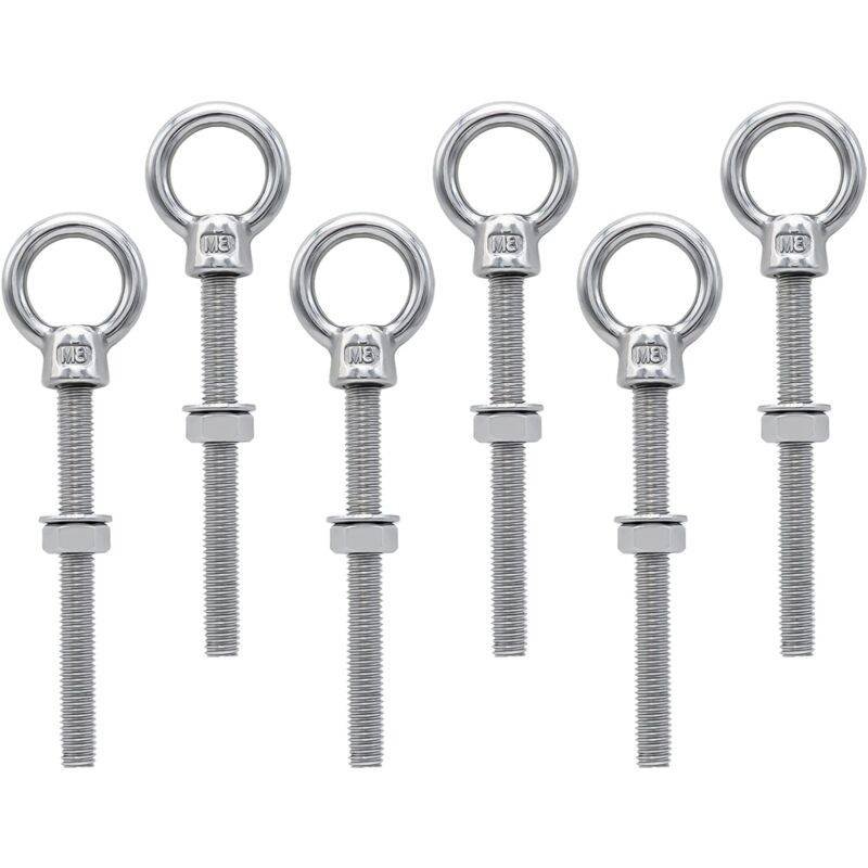 Eye Bolts M8 X 80Mm Stainless Steel Metric Thread M8 Eye Bolts For Fixing And Hanging, 6 pcs