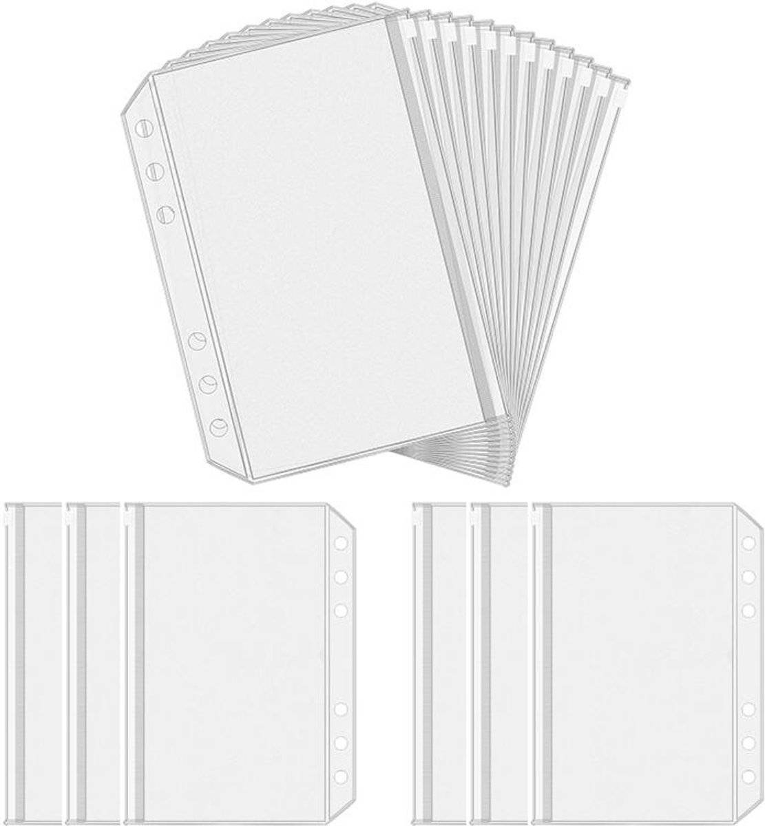 Folder - 18 Pieces - A5 Zip Bags - PVC - Waterproof - Folder Binders for 6-Ring Folders - Folder Binders - Zipper Bags for Documents - A5 Show Bag - Binder Bags - For Storage and Organization at Home, in the Office and at School - 21×15cm - Transparent