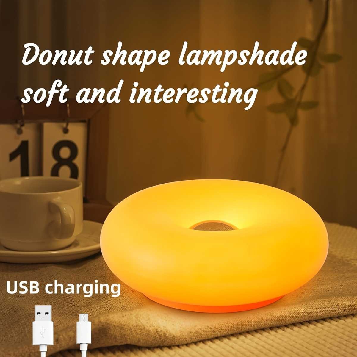 Retro Bauhaus Donut Bedside Lamp - Cordless Vibrant Orange Ambient Light and Sconce with Touch Dimming (USB Rechargeable)
