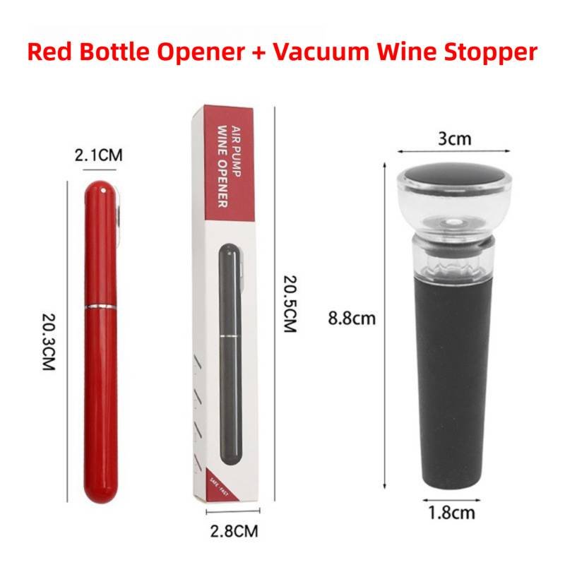 Red Pen-Style Air Pressure Wine Bottle Opener with Vacuum Wine Stopper Set - Effortless Cork Removal for Home & Champagne Party