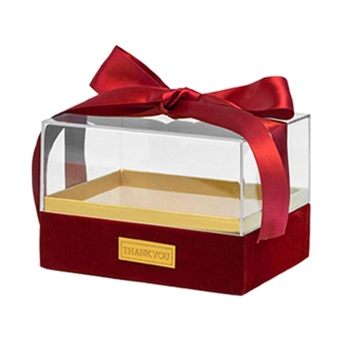 Acrylic Gift Box Clear Souvenir Display Case Bow Storage Container for Packaging - Red - L