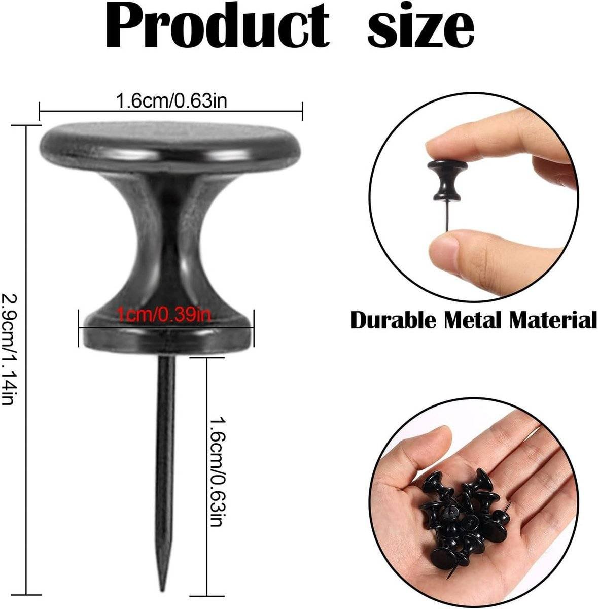 10 Large Metal Snaps - Black Metal Snaps for Notice Boards - Great for Office Wall Decor - Home or Classroom Decor