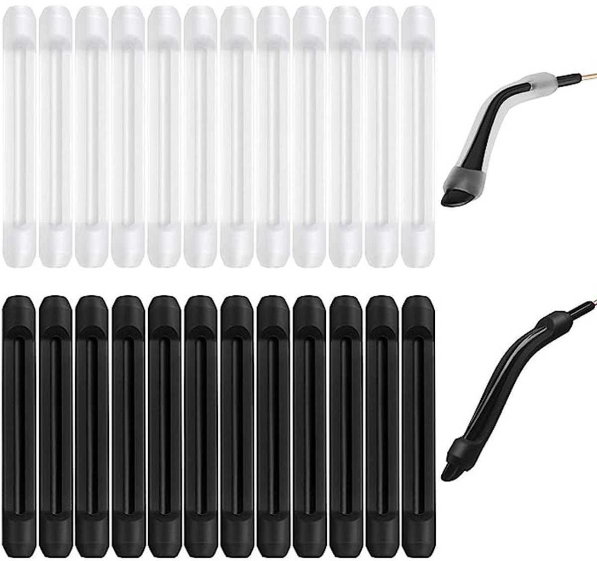 12 Pairs of Anti-Slip Ear Hooks - Glasses Temples - Anti-Slip Glasses Temples - Glasses Temples - Ear Covers - Glasses Cushions - Temple Protectors - Black and Transparent - Silicone - Anti-Slip - Glasses Accessories - 24 Pieces