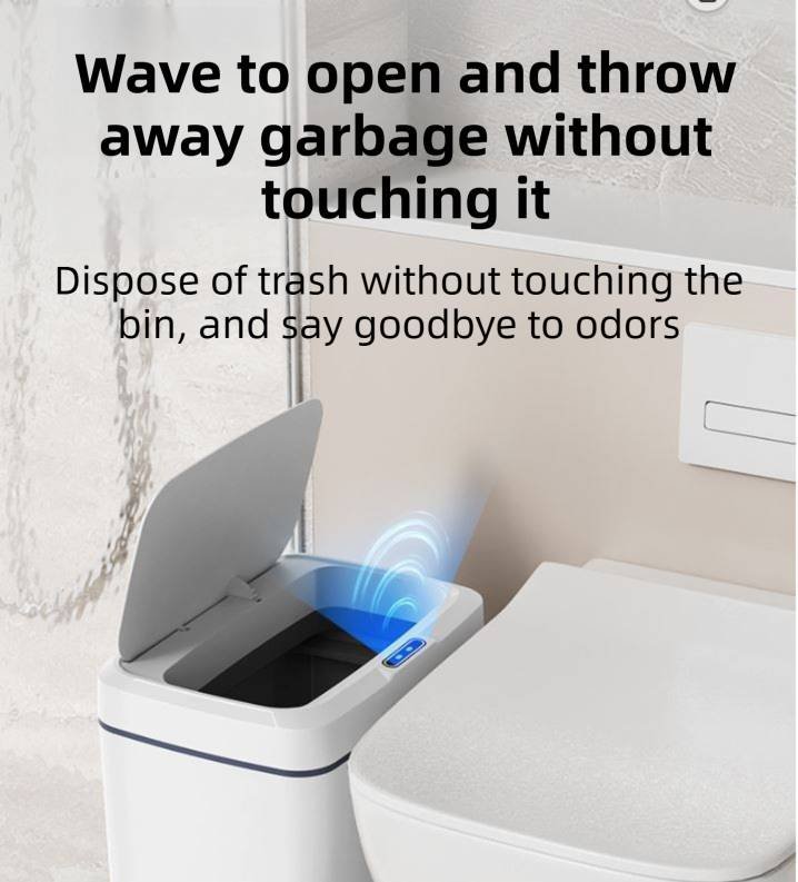 Black Intelligent Dual-Sensor Trash Can (Hand-Wave & Knee-Bend) - Slim-Fit Touchless Rechargeable Bin for Bathroom & Kitchen