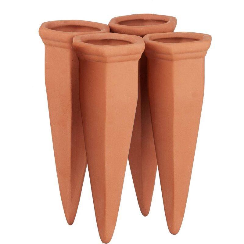 Clay Watering Cone, 4 pcs Set Watering Accessories, 1L Plastic Or Wine Bottles, Terracotta