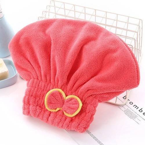 3-Pack Watermelon Red Thickened Coral Fleece Hair Drying Towel Cap – Double-Layered Absorbent Turban with Bow Design for Fast Drying and Gentle Care