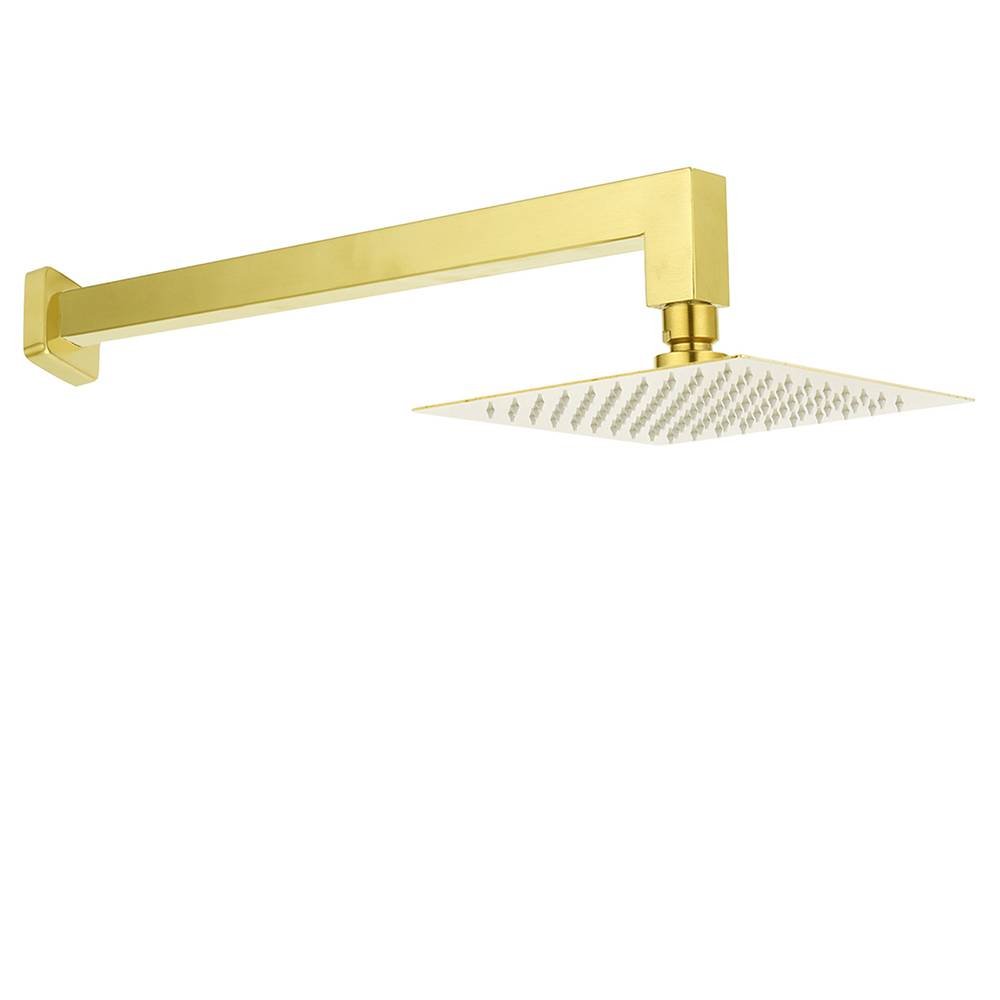 WELS Brushed Gold 8" Square Rainfall Shower Head 400mm Long Straight Wall Arm Set