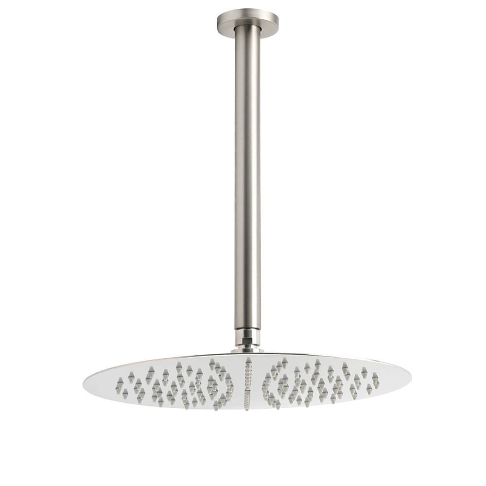 Brushed Nickel Round 12" Shower Rain Head + 300mm Brass Ceiling Dropper Arm Set