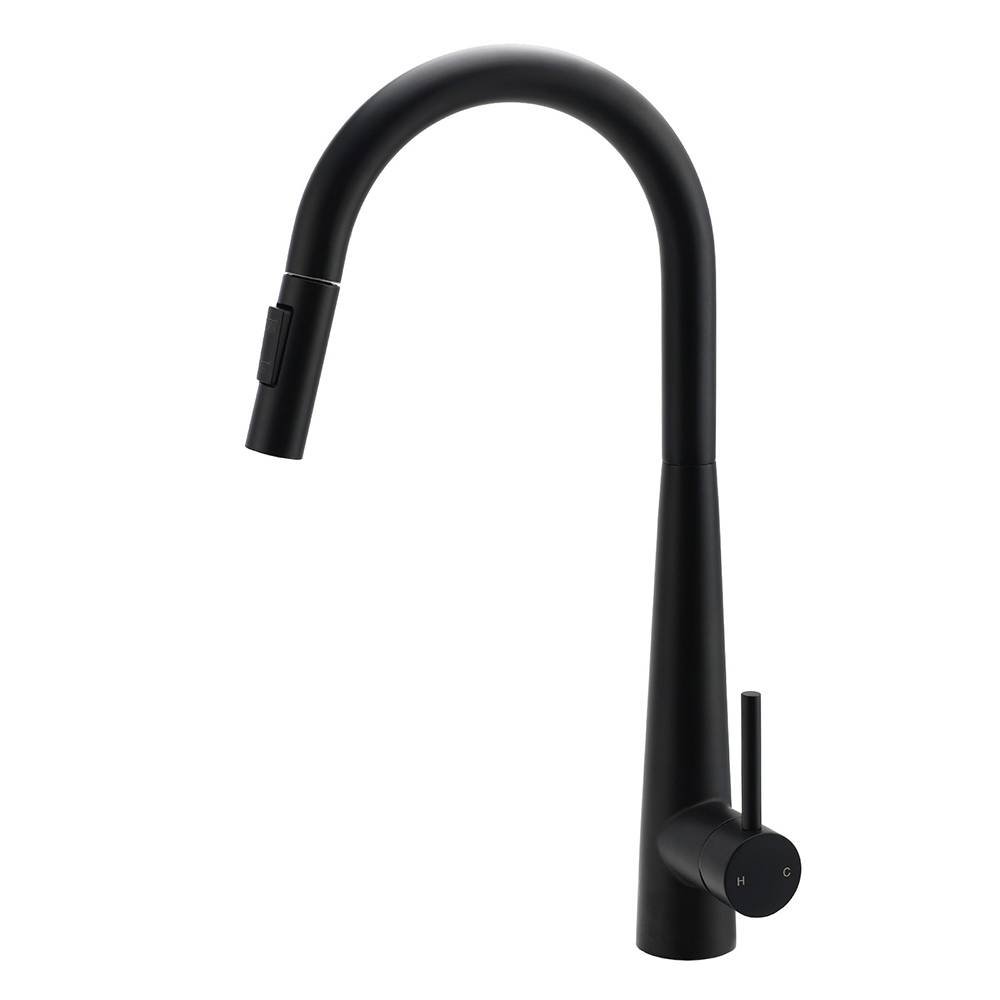 Round Matt Black Pull Out Kitchen Sink Tap Laundry Basin Mixer 2 Way Spout Set