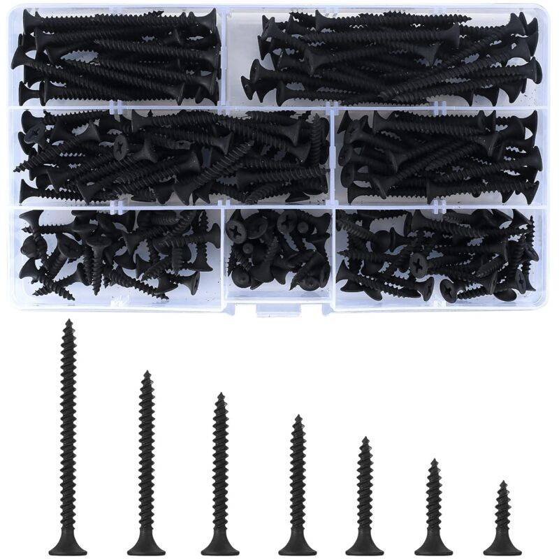 220 pcs Self Tapping Wood Screws, Black Cross Flat Head Self Drilling Screw, Metal Screws For Drywall Furniture - M3.5
