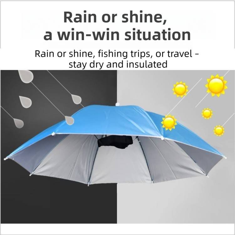 Royal Blue Foldable Sun & Rain Umbrella Hat (Diameter 69CM) - 99% UV Potective and Wind/Rainproof Fishing Umbrella with Elastic Headband