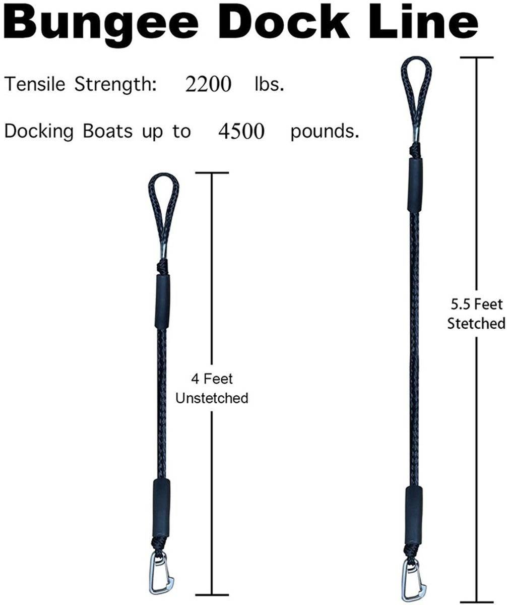 Mooring Rope Boat Equipment - 2 Pieces - Extendable 1.2 - 1.7M - Mooring Rope for Boats - Black - Mooring Rope - Boat Rope - Boat Accessories for Boats Dock - Dock Line with Hooks - For Boats, Kayaks, Jet Skis, Pontoons, Canoes
