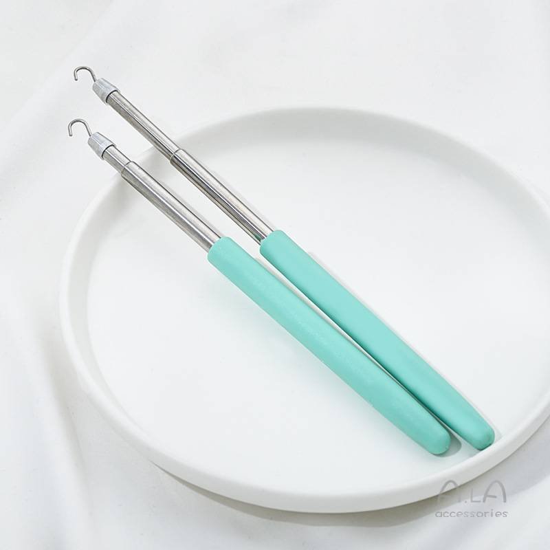 2-Pack Green Jewelry Fastener Helper Tool - Quick Bracelet & Fine Chain Wearer Aid With Telescopic Titanium Steel Hook