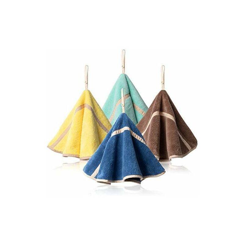 4 Pack Hanging Hand Towels With Hanging Loop Absorbent Coral Fleece Bathroom Towels Soft Thick ROund Hand Towels (4
