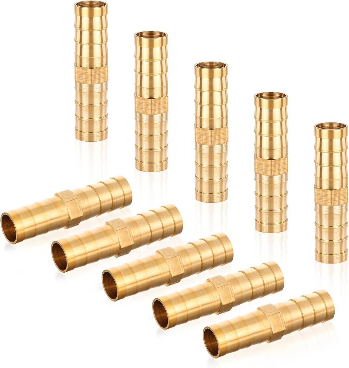 10Pcs Brass Hose Barb Fitting, 3/8" Hose ID Brass Hex Barbed Splicer Mender Barb Hose Union Fuel Gas Water Air Oil, Barbed Fuel Line Connecto Splicer Brass Hose Fitting Mender Joiner