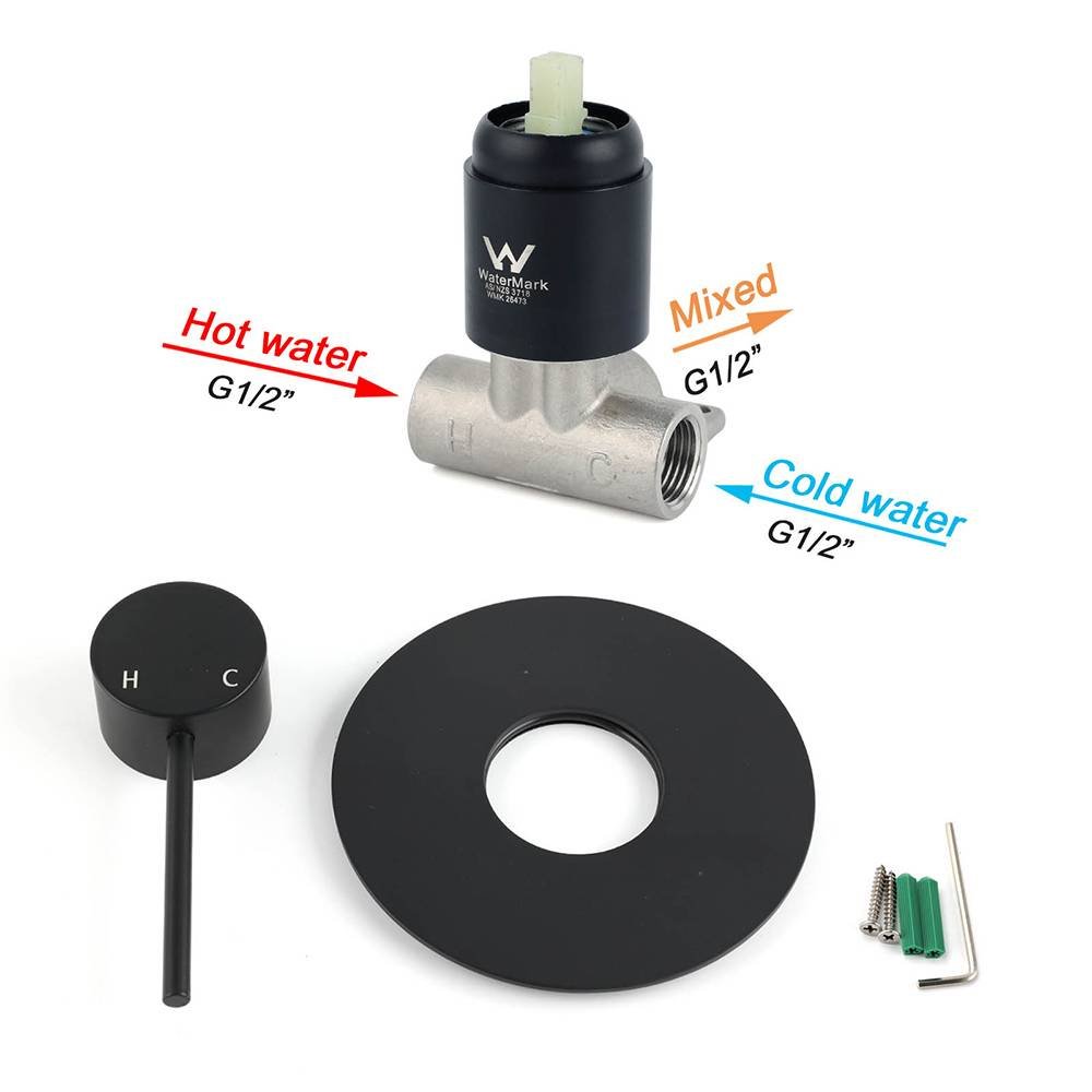 Matt Black Round Bath Concealed Shower Mixer Valve Hot Cold Water Tap Watermark