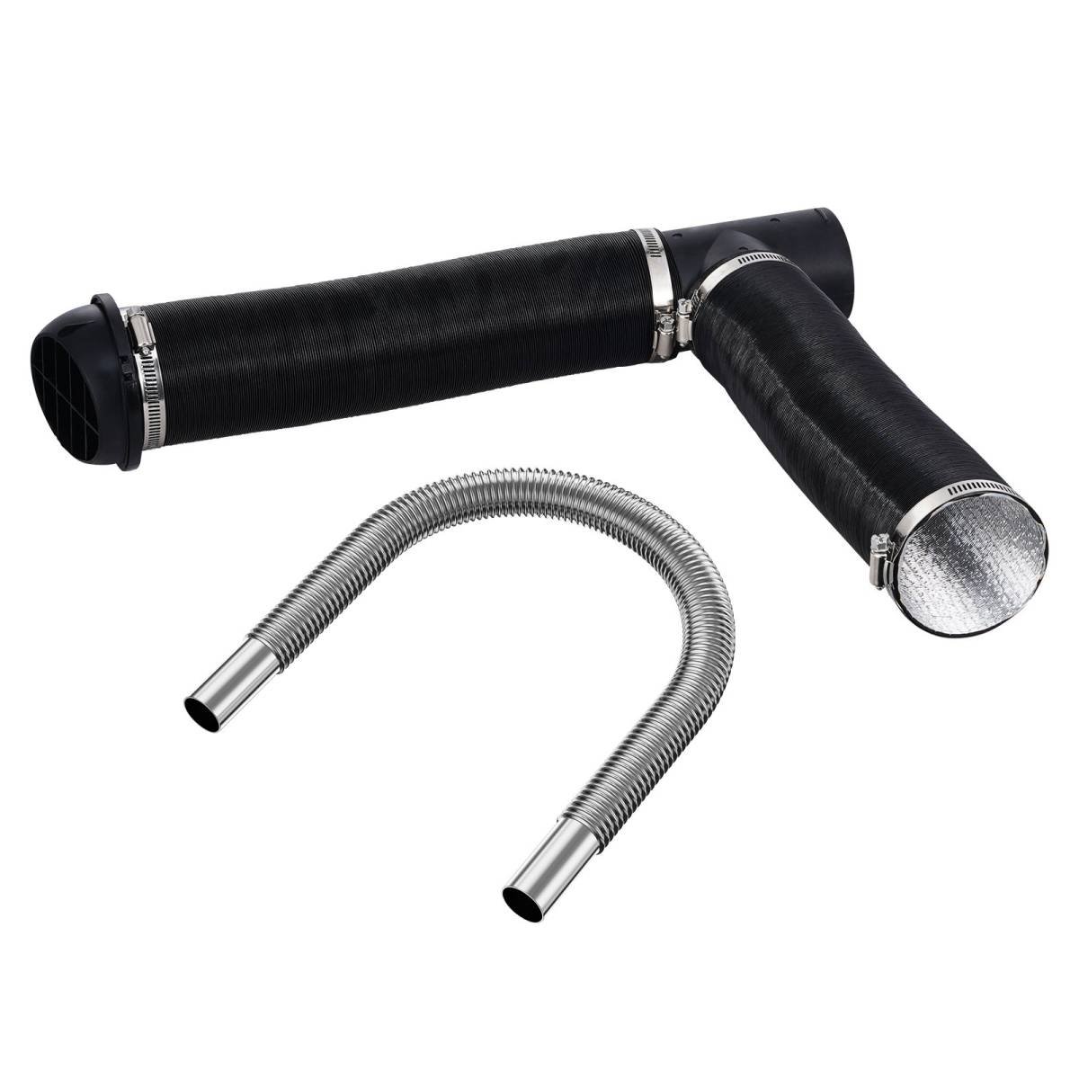 Diesel Heater Pipe Ducting Set, 3" Extendable Air Duct Hose, 1" Stainless Steel Exhaust Pipe, 2 Air Vents, Tee Air Outlet Connector and Hose Clamps, for 2KW/5KW/8KW Diesel Parking Heaters