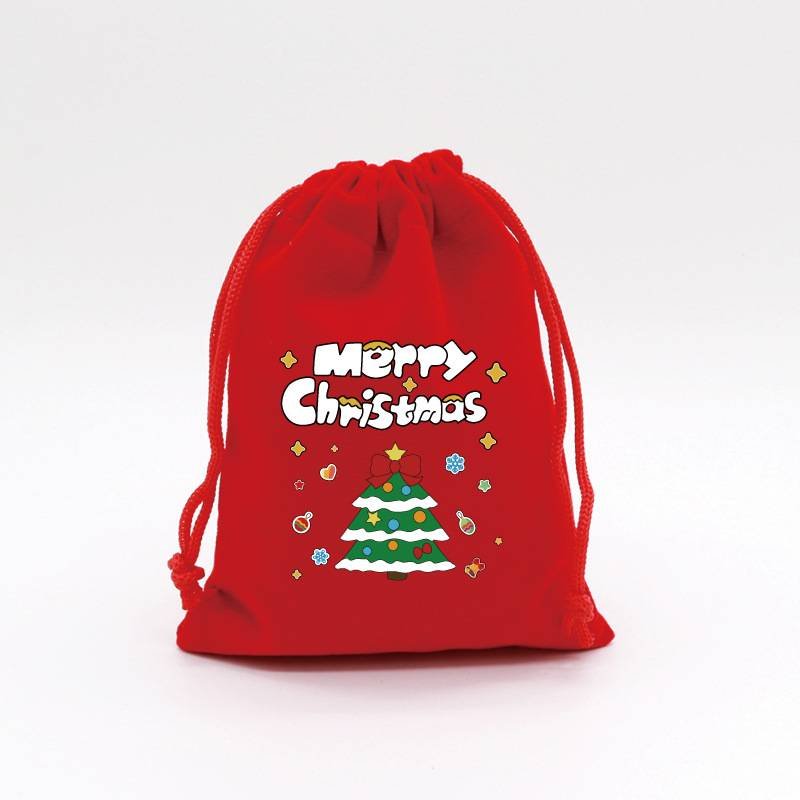 2-Pack Luxury Red Velvet Christmas Tree Gift Bag(13x18CM) - Festive Drawstring Storage Bag for Candy, Gifts & Apple Packaging