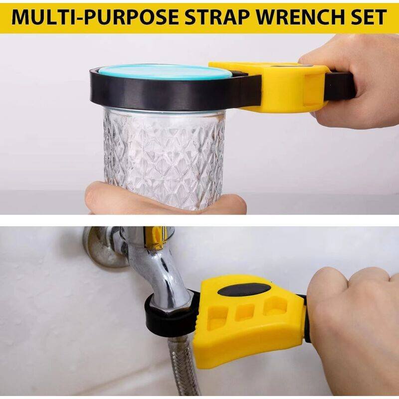 Rubber Strap Wrench Set, Upgrade 2 Pieces Adjustable Oil Filter Wrench Reinforced Belt Jar Opener For Weak Hands Pipe