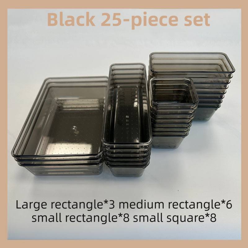 25PCS Black Transparent Stackable Organizer Set - 4-Size Versatile Desktop & Drawer Divider