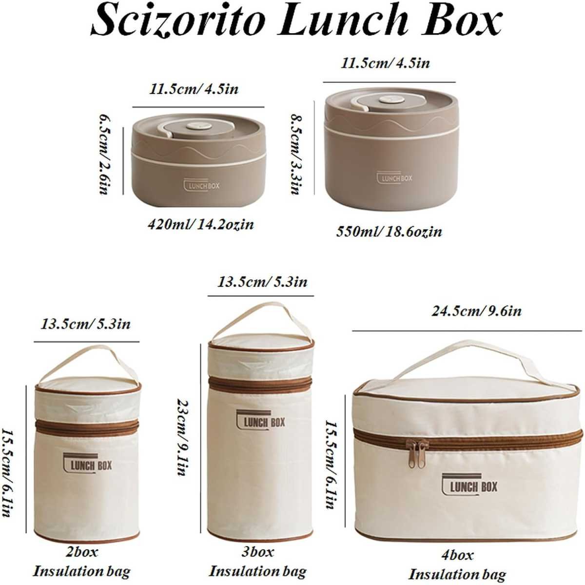 2-Pack Beige 304 Stainless Steel Microwave-Safe Lunch Box Set - Stackable Insulated Bento Containers for Office & School